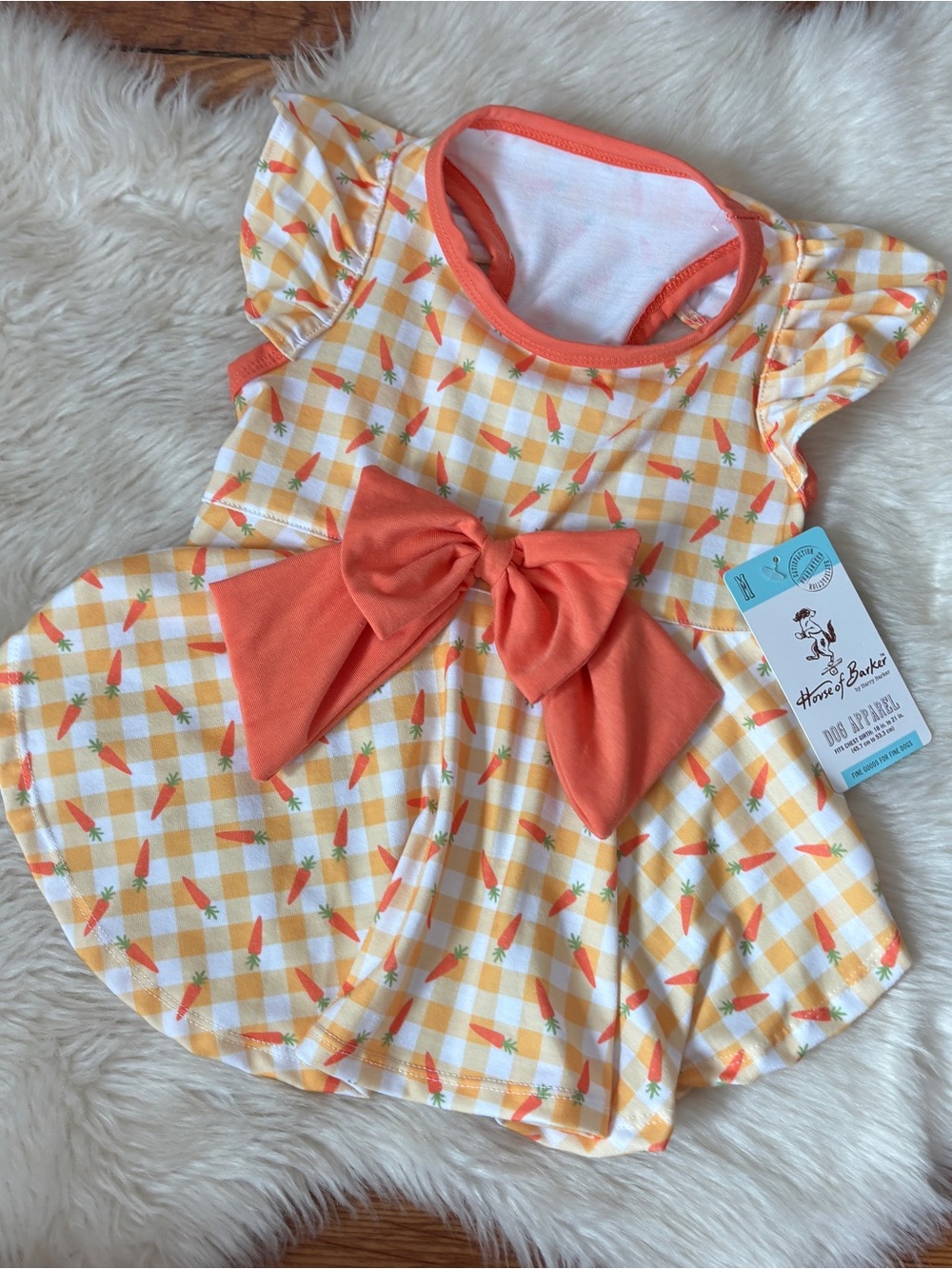 Orange Gingham Carrot Dog Dress with Bow